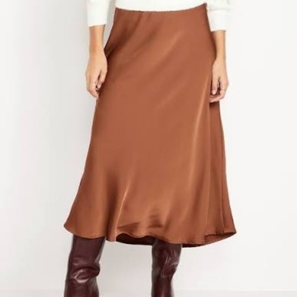 Old Navy Satin Brown Midi Skirt